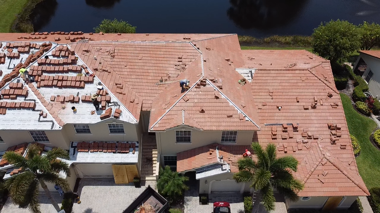 New tile roof installation in progress on a Treasure Coast home
